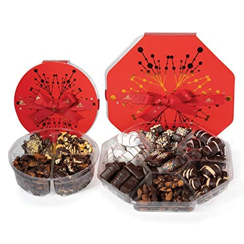Holiday Gourmet Chocolate Gift Set – Dairy-Free Kosher Artisanal Chocolates in Two Luxury Gift Boxes – Handmade Chocolate Truffles, Caramel Brittles, Nutty Favorites, and Dark Chocolate Treats for Xmas and Corporate Gifting