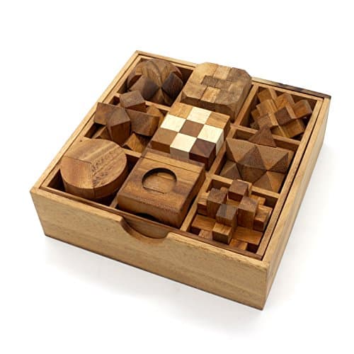 BSIRI 9 Puzzles in a Box - Wooden Brain Teasers, 3D Puzzles for Adults and Kids, Educational Mind Games, Ideal for Birthday Gifts and Home Decor
