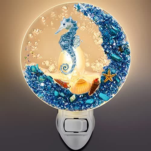 Hortsun Plug in Seashell Night Light Ocean Sea Animal Decorative Night Light Plug in Beach Lamps Vintage Ocean Lamps for Adult for Home Bedroom Living Room Bathroom Wall(Sea Horse)