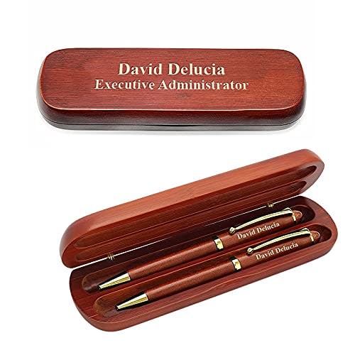 Executive Gift Shoppe Personalized Cherrywood Double Ballpoint Pen Set with Free Laser Engraving