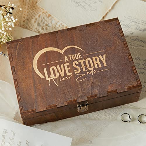 AW BRIDAL Keepsake Box With Lid - Wood Wedding Memory Gift Box - Bridal Shower Gifts Wedding Gifts Engagement Anniversary Valentines Day Gifts Ideas for Couples Bride
