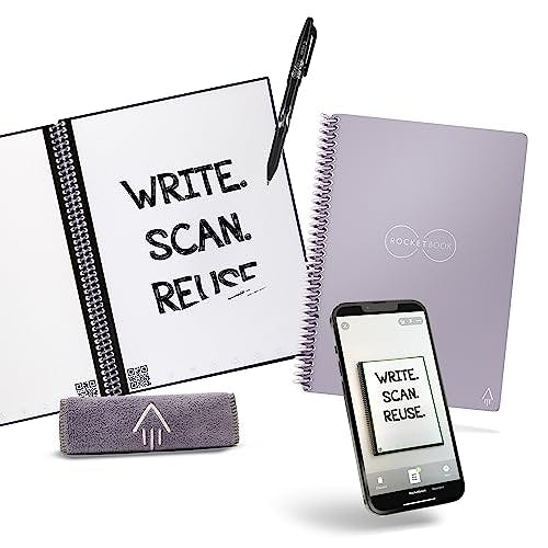 Rocketbook Core Reusable Smart Notebook | Innovative, Eco-Friendly, Digitally Connected Notebook with Cloud Sharing Capabilities | Dotted, 6" x 8.8", 36 Pg, Lightspeed Lilac, with Pen, Cloth, and App Included