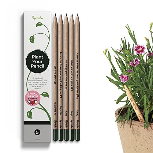 Sprout Wood-Cased Pencils | Spread the Love Edition | HB Pre-Sharpened Graphite Plantable Wooden Pencils with flower, Herb & Vegetable Seeds | Gift with Heart-Warming Quotes | 5 Pack