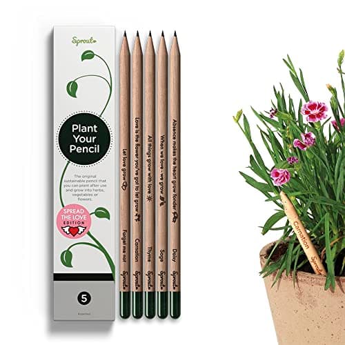 Sprout Wood-Cased Pencils | Spread the Love Edition | HB Pre-Sharpened Graphite Plantable Wooden Pencils with flower, Herb & Vegetable Seeds | Gift with Heart-Warming Quotes | 5 Pack