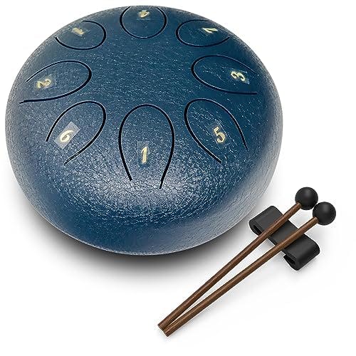 REGIS Steel Tongue Drum 8 Notes 6 Inches Chakra Tank Drum Steel Percussion Padded Travel Bag and Mallets，Musical Education Entertainment Meditation Yoga Zen Gifts (Navy)