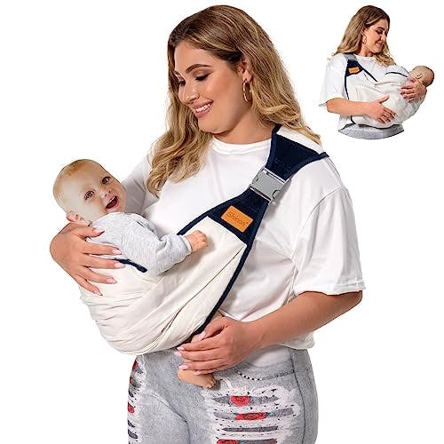 Shiaon Baby Sling Carrier Newborn to Toddler, Adjustable Easy Baby Carrier Sling Wrap for Easy Wearing Carrying, Toddler Carrier Sling Ideal for Baby Registry Carrying 7-45 lbs, White