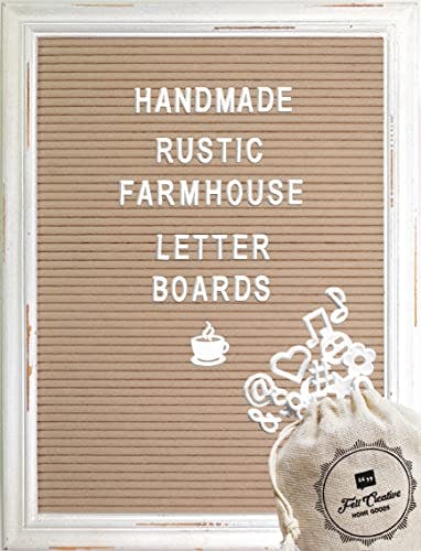Cappuccino Felt Letter Board Back to School Sign with Rustic Wood White Frame - Farmhouse Letter Board Sign with Stand - Baby Announcement 12x16 Felt Board Changeable Message Board with 350 Letter Set