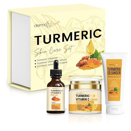 Dermaxgen Turmeric Complete Facial Care Kit - Organic Glowing Skin Anti-Aging, Rejuvenating, Boosting Collagen & Hydrating - Day & Night Brightening Skincare Gift Set