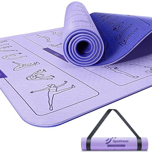 Yoga Mat with Poses, Sportneer Yoga Mats for Women & Men, Non Slip Double-Sided, Exercise Mats for Home Workout - 24" Wide x 72" Long x 1/4" Thick - Exercise Mat Yoga Mat with Strap Home Gym