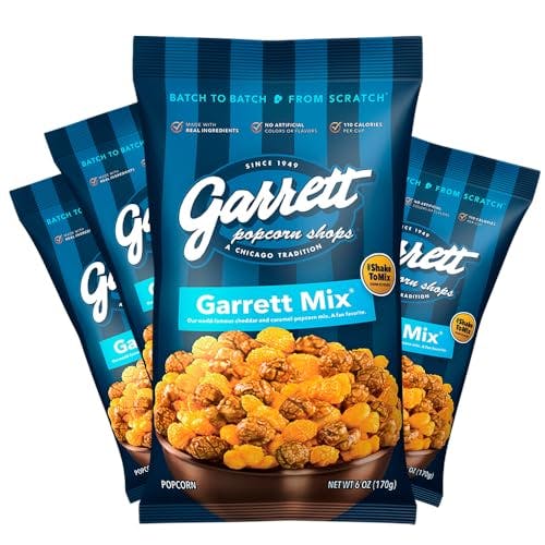 Garrett Popcorn Garrett Mix, 6.0oz, 4 Bags,​ Cheese and Caramel Gourmet Popcorn, Gluten Free, Sweet and Salty Snack, Popped Popcorn Bags