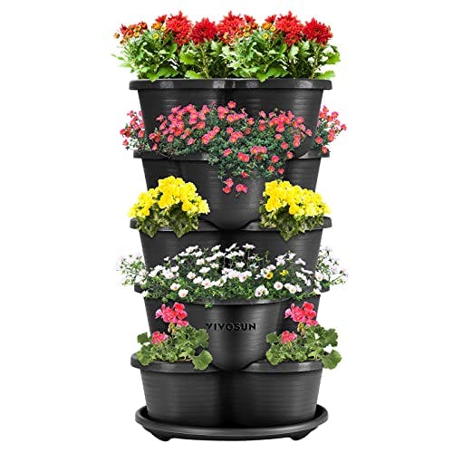 VIVOSUN 5 Tier Vertical Gardening Stackable Planter for Strawberries, Flowers, Herbs, Vegetables, Black