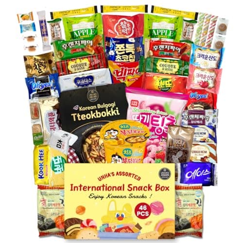 Korean Snack Box Variety Pack - 46 Count Snacks Individual Wrapped Gift Care Package Bundle Sampler Tiktok Asian Challenge Assortment Mix Candy Chips Cookies Ramen Gummy Treats for Kids Children