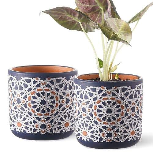 JOFAMY 2 Pack Ceramic Flower Pots for Indoor Plants, 5 Inch Boho Plant Pot with Drainage Holes,Modern Planter for Decorative Succulents/Snake Plant/Orchid/Peace Lily/House Plants(Blue)