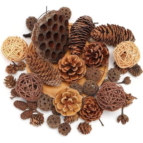 DomeStar 38PCS Christmas Pine Cone Set, Artificial Acorns Berry Craft and Natural Pinecones Ornament Pine Picks Fake Fruit Decor Fall Decorating Kit