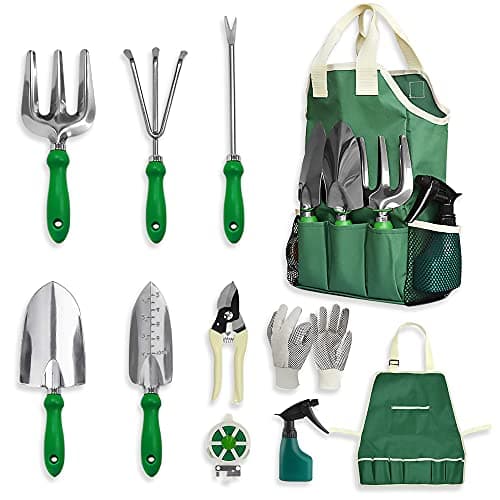 GardenHOME 11-Piece Gardening Tool Set, Garden Tool Kit with Tote Bag, Adjustable Apron, and Gardening Accessories, Perfect Gardening Gifts for Women and Men