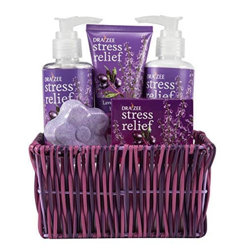Draizee Spa Basket For Women - Lavender and Grape 5 Piece Spa Gift Set Luxurious Home Relaxation Fragrance Spa Gift Basket for Women - #1 Christmas Gifts For Women, Girlfriend