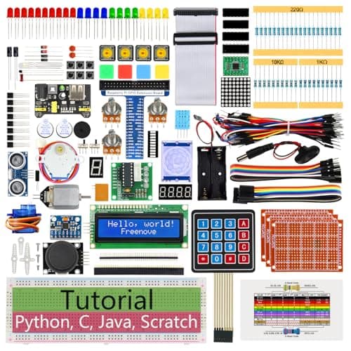 Freenove Ultimate Starter Kit for Raspberry Pi 5 4 B 3 B+ 400 Zero 2 W, 962-Page Detailed Tutorial, Python C Java Scratch Processing Code, 223 Items, 128 Projects (Raspberry Pi NOT Included)