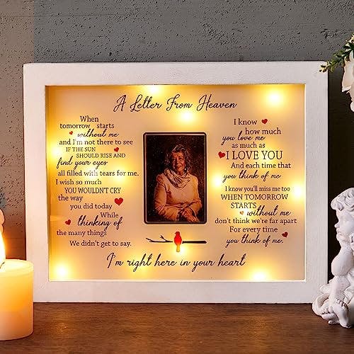 WOODEXPE Sympathy Gift 8" x 10" LED Memorial Shadow Box Keepsake Picture Frame Memorial Gifts for Loss of Loved One 2x3 Photo (A Letter from Heaven White)
