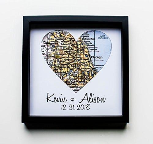 First Anniversary Gift Paper Gift Map Heart Framed Art Paper Anniversary 1 Year 1st Anniversary Gift