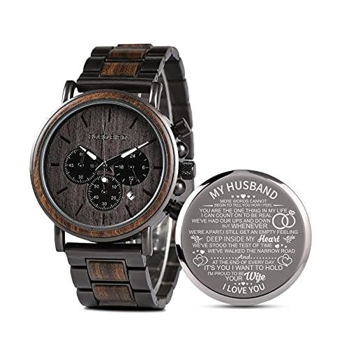 2win Engraved Wooden Watch for Boyfriend My Man Fiancé Husband Customized Personalized Wood Watches for Men Birthday Anniversary Personalized Watch (C-My Husband)
