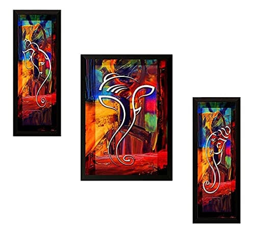 NOBILITY Ganesh Framed Painting Set of 3 Ganesha Wall Art Decor Statue Idol Decoration for Home Living Room Office Wedding Return Gift Items friends family