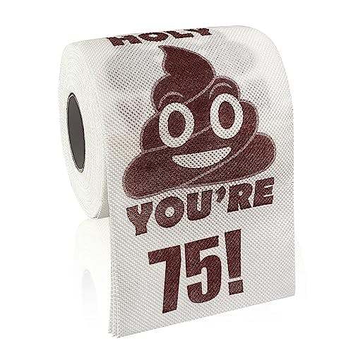 Happy 75th Birthday Gifts, 3-Ply Funny Toilet Paper Roll, Holy Poop You're 75 Printed Toilet Paper Gag Gift, Pranks & Surprises Bathroom Decor for Boys Son and Girls, Cheers to 75 Bday Party Supplies