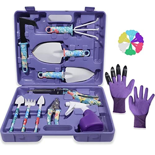 Tbltaca Garden Tool Set, Stainless Steel Heavy Duty Gardening Tools 30 PCS w/Floral Print, Trowel Rake Weeder Pruner Shears Sprayer Digging Claw Gloves, Ideal Gardening Set for Women