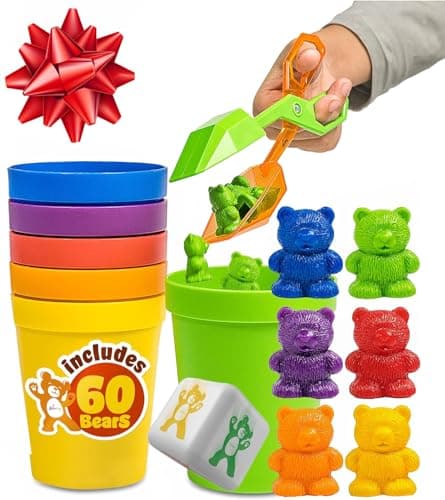 Skoolzy Counting Bears and Stacking Cups , 70 Pcs Color Sorting Toys for Toddlers 1-3 and Above, Math Learning Educational Toys, Classroom Must Haves