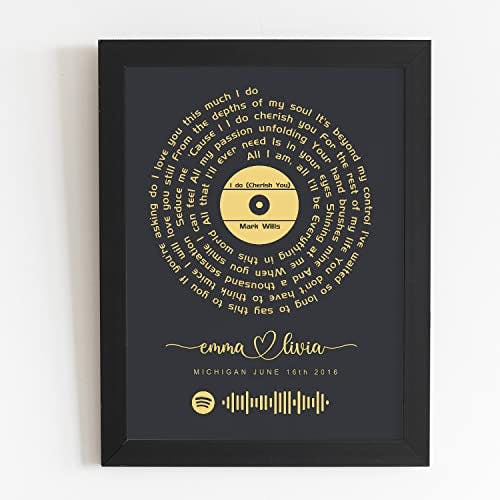 Personalized Song Lyrics Wall Art Foil Vinyl Record Framed Paint with Spotify Code Anniversary Wedding Special Gift for Him