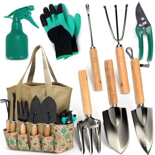 Garden Tool Set, Stainless Steel Heavy Duty Gardening Tool Set, with Non-Slip Grip, Storage Tote Bag, Outdoor Hand Tools, Ideal Garden Tool Kit Gifts for Women and Men