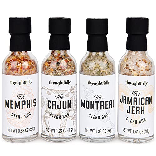 Thoughtfully Gourmet, Steak Seasoning Gift Set, Steak Rub Flavors Include Memphis, Montreal, Jamaican Jerk and Cajun Seasoning, For your brisket, tri-tip, flank or any other meat and bbq rub, Pack of