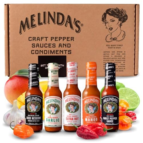 Melinda’s Hot Sauce Variety Pack - Extra Spicy Gourmet Hot Sauce Gift Set with Variety of Heat Levels - Includes XXXXtra Reserve, Garlic Habanero, Extra Hot, Mango, Ghost Pepper- 5 oz, 5 Pack