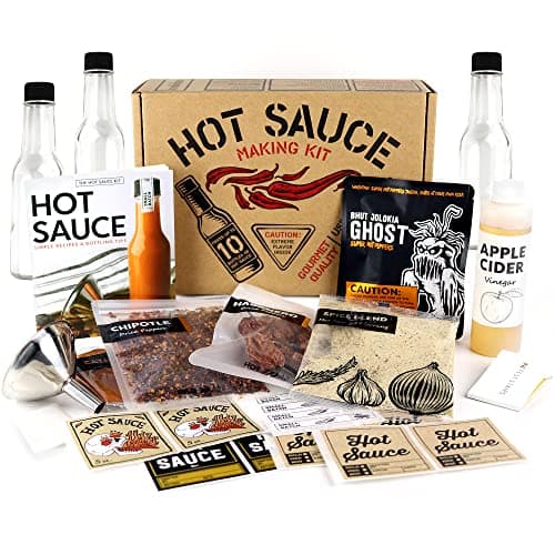 Deluxe Hot Sauce Making Kit, Ghost Pepper Edition, Gourmet Spice Blend, 3 Bottles, Fun Labels, Make your own, DIY, for Dad, Grandpa, Papa, Secret Santa. (Deluxe Ghost Pepper Kit)