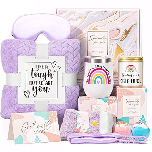 Get Well Gifts For Women, Get Well Soon Gift Baskets For Women After Surgery, Cancer Care Gifts For Women - Care Package For Sick Friend, Chemo, Breast Cancer Recovery, Feel Better Gift Box w/Blanket
