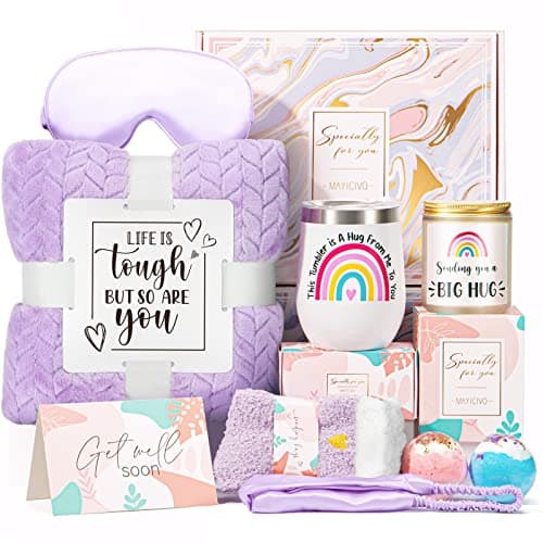 Get Well Gifts For Women, Get Well Soon Gift Baskets For Women After Surgery, Cancer Care Gifts For Women - Care Package For Sick Friend, Chemo, Breast Cancer Recovery, Feel Better Gift Box w/Blanket