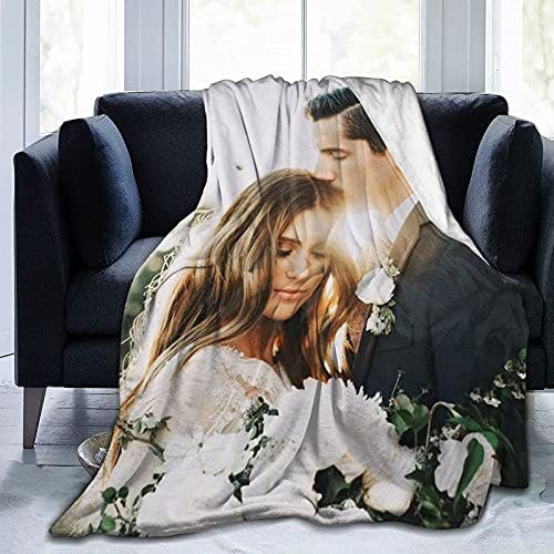 QETXVI Custom Blanket with Photos Text Customized Blanket Personalized Flannel Throw Blankets for Adult Kid Birthday Christmas Halloween Fathers Mothers Valentines Day Gift - 40"x 50"