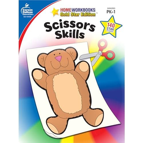 Carson Dellosa Scissor Skills Activity Book for Kids Ages 3-5, Colorful Animals, Shapes, and Line Formation Cut and Paste Activities, Kids Craft Book With Incentive Chart and Stickers, PreK+