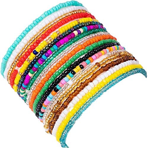 boho handmade beaded African Anklets Multicolor Women Stretch seed beads Rainbow Ankle Bracelets for foot and hands (10 pcs)