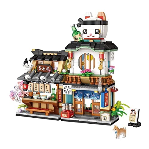 Loz Silan Street View Noodle Shop Mini Building Blocks, 3D Puzzle Building Blocks Tea House Model Kit DIY Assembly Model Toy for Kid Adult (Izakaya Store)