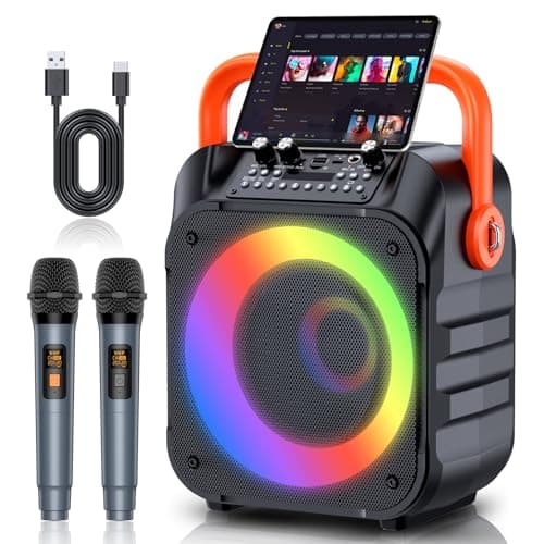Karaoke Machine with 2 Wireless Microphones,Portable Karaoke Machine for Adults & Kids,Karaoke Microphone with PA System,Karaoke Speaker Supports for TWS,USB,FM,REC,AUX in,TF Card