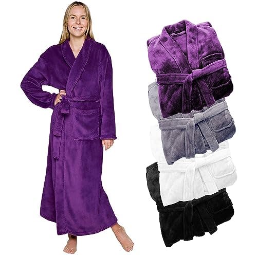 Silver Lilly Womens Robe Plush House Coat, Long Fleece Sherpa, Faux Fur Spa Bath Robe, Luxury Bathrobe Gift for Mother's Day