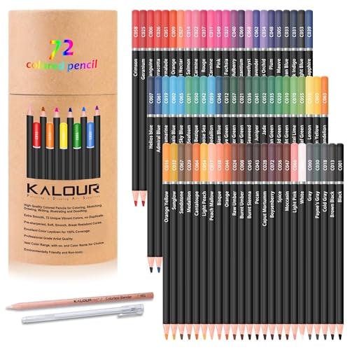 KALOUR Colored Pencils for Adult Coloring Book,Set of 72 Colors,Artists Soft Core with Vibrant Color,Ideal for Drawing Sketching Shading,Coloring Pencils for Adults Beginners kids