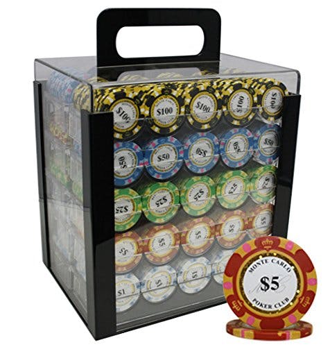 1000pcs 14g Monte Carlo Poker Club Poker Chips Set with Custom Build (1000 Chips Acrylic Case)
