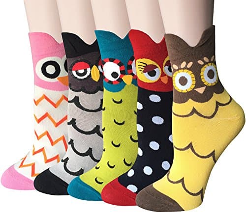 Chalier Womens Funny socks Cozy Cute Printed Patterned Fun Socks Novelty Cat Socks for Women Gifts, Cute Owl Multicolor(5 Pairs)