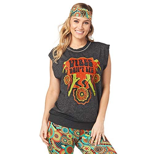 Zumba Black Loose Graphic Print Dance Tank Tops Active Workout Tops for Women