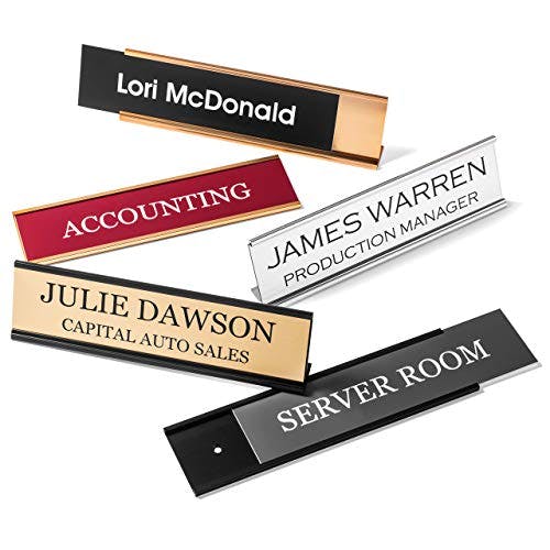 Providence Engraving Personalized Desk Name Plates - Custom Office Wall or Desk Name Plates With Aluminum Holder With Two Lines of Laser Engraved Text, 2" x 8"
