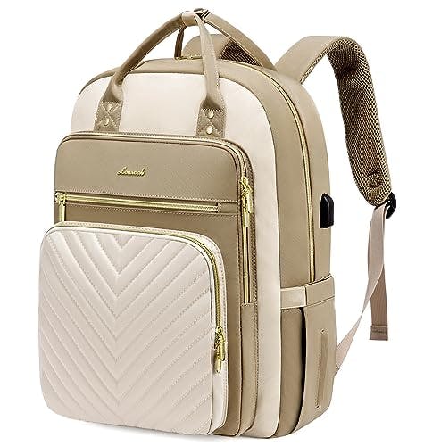 LOVEVOOK 15.6 Inch Laptop Backpack for Women,Large Capacity Work Backpack Purse for Women,Waterproof Travel Day Pack for Teacher Nurse,Khaki-Beige