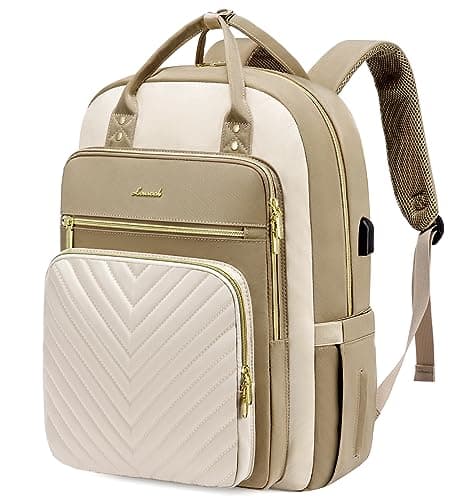 LOVEVOOK 15.6 Inch Laptop Backpack for Women,Large Capacity Work Backpack Purse for Women,Waterproof Travel Day Pack for Teacher Nurse,Khaki-Beige