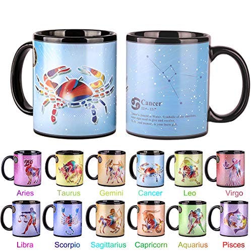 Inn Diary Heat Changing Constellation Mug 12 OZ Color Changing Mug with Gift Box for Women/Men-Cancer
