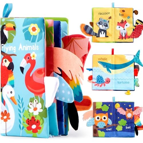JOYIN 3Pcs Baby Bath Books with Tails, Nontoxic Fabric Soft Baby Crinkly Cloth Books, Infant Waterproof Bath Books Toys, Early Newborn Education First Toys for Toddlers Birthday Gifts